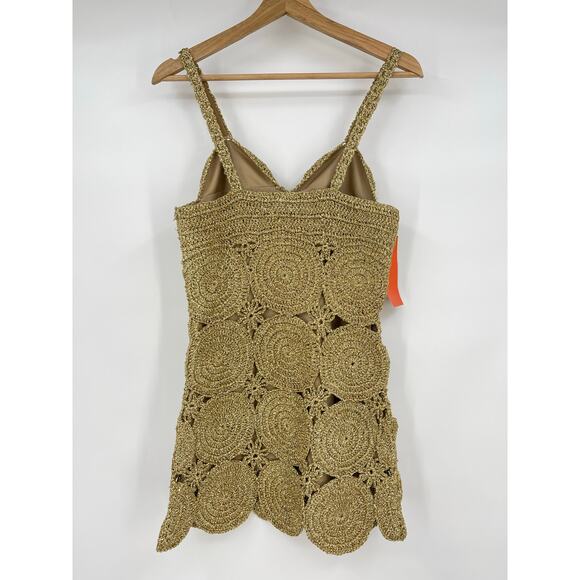 SIMON MILLER | NWT Beep Beep Mini Dress in Star Gold Lurex Crochet XS - Picture 5 of 13